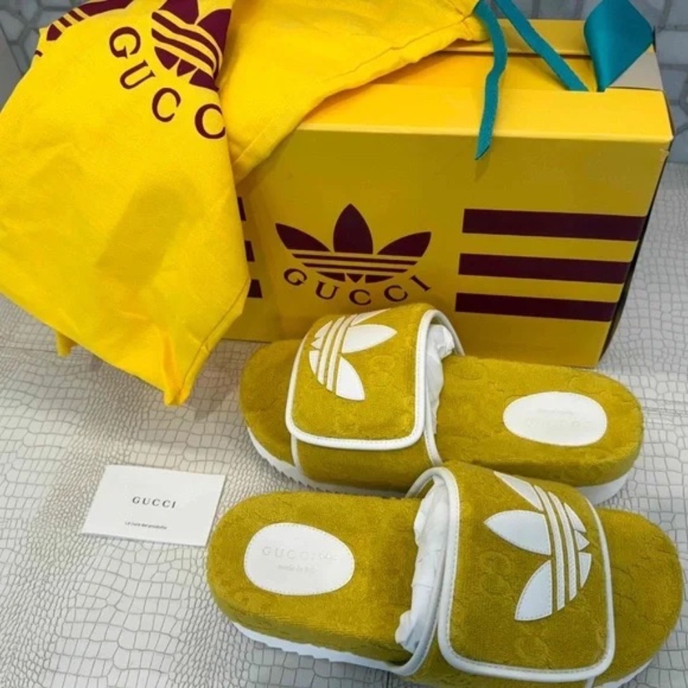 💋 Gucci x Adidas Women's GG Platform Sandal "YELLOW" Cotton Sponge Size 41